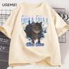 Spinning Cat Meme Funny Oiia Cat T-shirt Men Women Harajuku Round Neck Short Sleeve Tee Shirt Men's Clothing Streetwear Tops