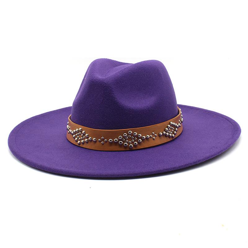 JYL TS DIY White Fedora Hat Women Fashion Concave Top British Wide Brim Felt Hat