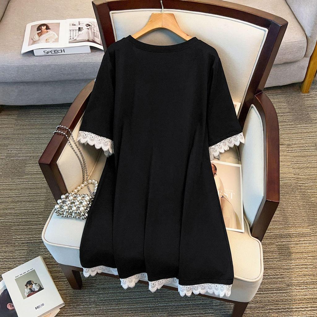 Plus Size Slimming Loose Round Neck Mid-Length Short-Sleeve Women's T-Shirt 7010 (200-350 Jin)