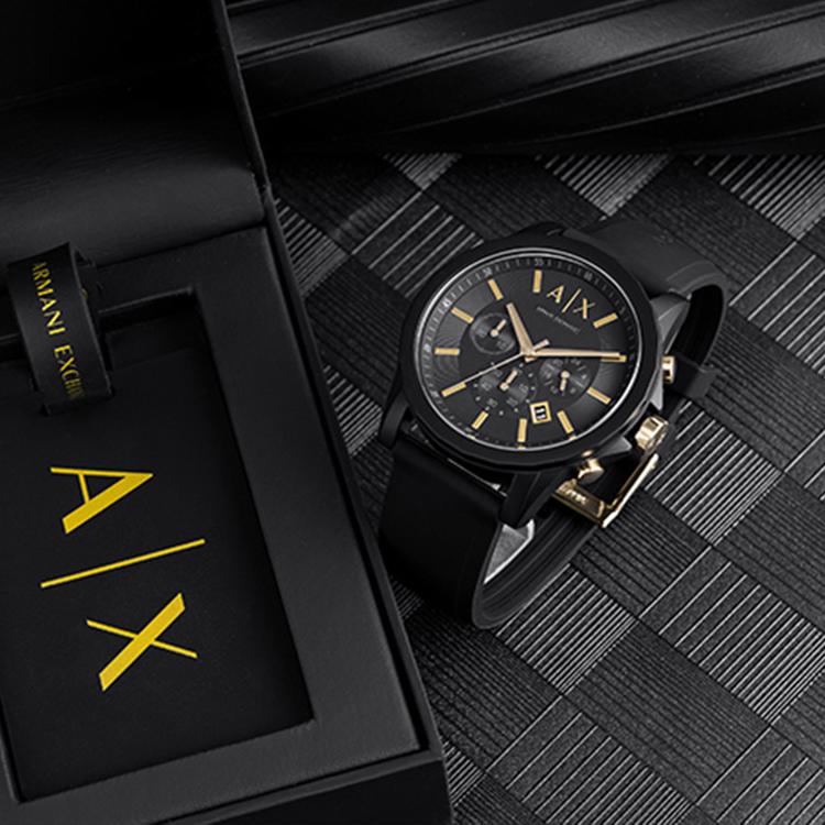 ARMANI EXCHANGEAE ARMANI Wrist Watch Quartz Movement Silicone Strap Black Dial Men's Watches AX7105