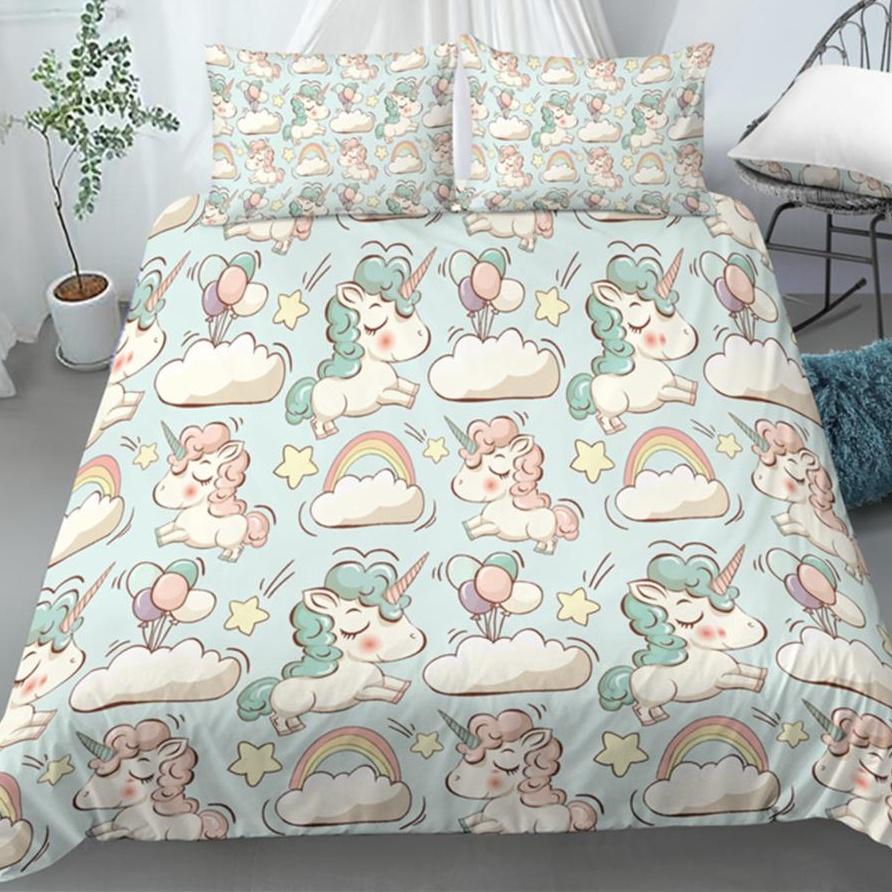 Cute Cartoon Unicorn Duvet Cover Queen And King Size 3D Printed Soft Bedding For Kids Girls Adults 3 Pcs With 2 Pillowcases
