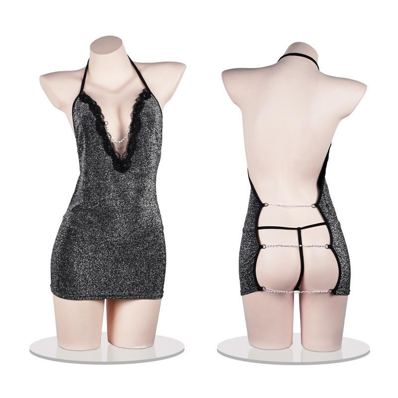 Sexy Underwear Shiny Nightclub Hot Beautiful Back Hollowed Out Temptation Sexy Uniform Passion Free Cover
