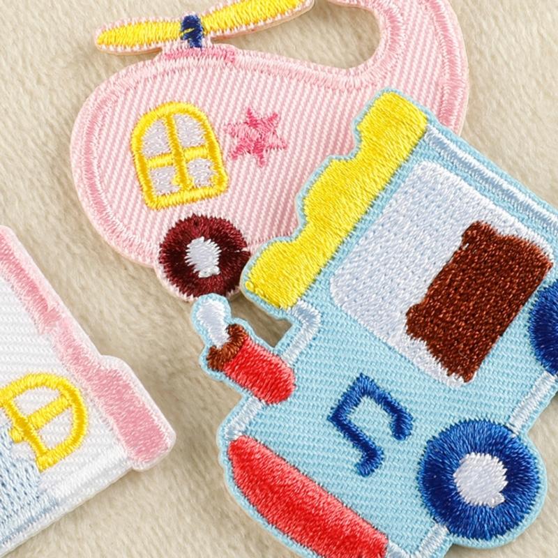 8Pcs Cartoon Car Iron On Patches Adhesive Embroidery Applique For Jackets Backpacks Clothing Decoration Sewing Project