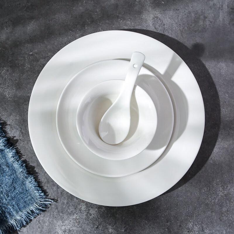 Tian Yajing Pure White Bone China Round Plate Set