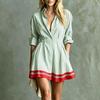 Women's Stylish Striped Long Sleeve Button Down Casual Dress with Lapel Collar and Fitted Waist