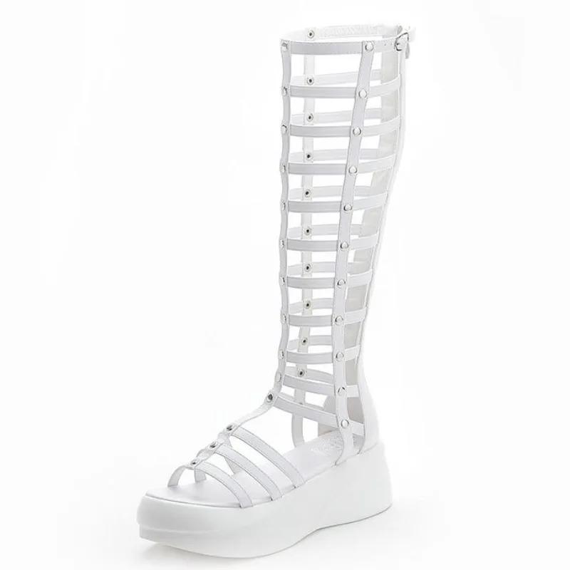 Fashion High Quality 2024 Roman Sandals Women Shoes Platform Mid Calf Summer Boots Womens Platform Heels 6cm Thick Heel Sandals Zip