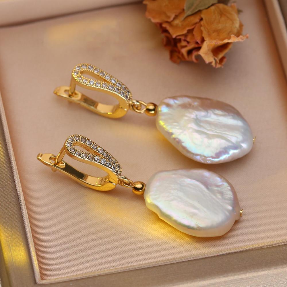 SENIKO Přírodní sladkovodní velké barokní perlové náušnice Módní kubické zirkonové perlové náušnice pro ženy, párty šperky