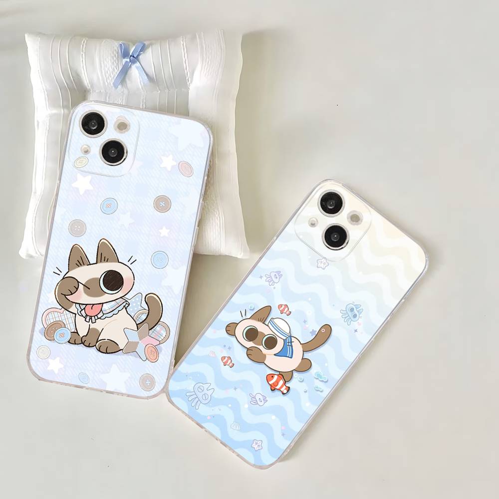Cartoon Siamese Cat Couple TPU Silicone Case for IPhone 11 12 13 14 15 16 17 Pro Max Shockproof Clear Back Cover