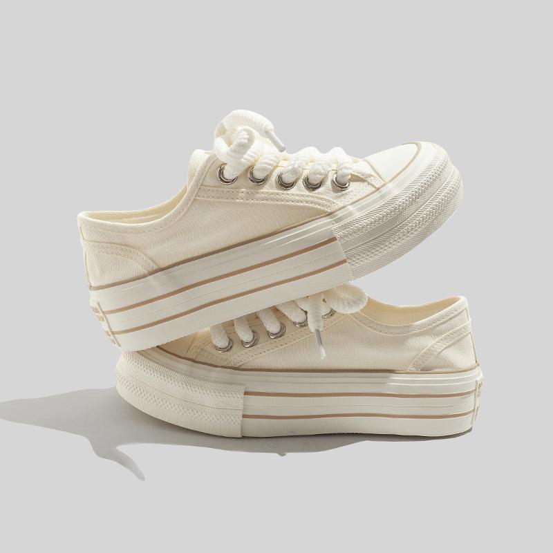 Belle Summer Platform Canvas Shoes Thick Shoelaces Big Head Shoes Thin Casual Shoes