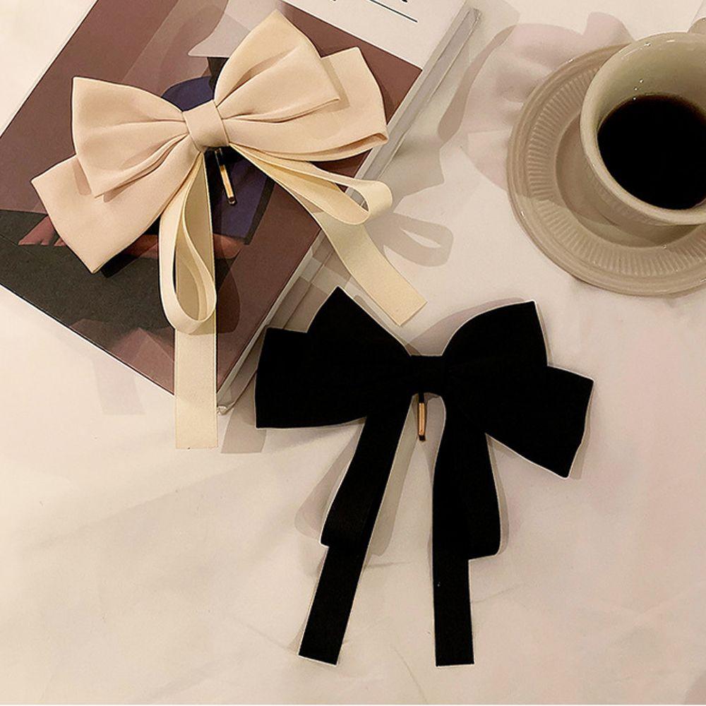 Elegant Cute Big Tassel Satin Bow Ponytail Holder Buckle Women Hair Clips Korean Barrettes Hairpins
