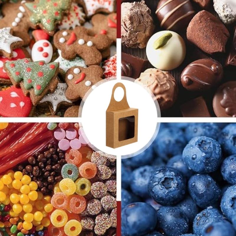 Practical Kraft Paper  Gift Box with Window Display and Carrying Hook Stylish Candy Cookie Packaging Bags