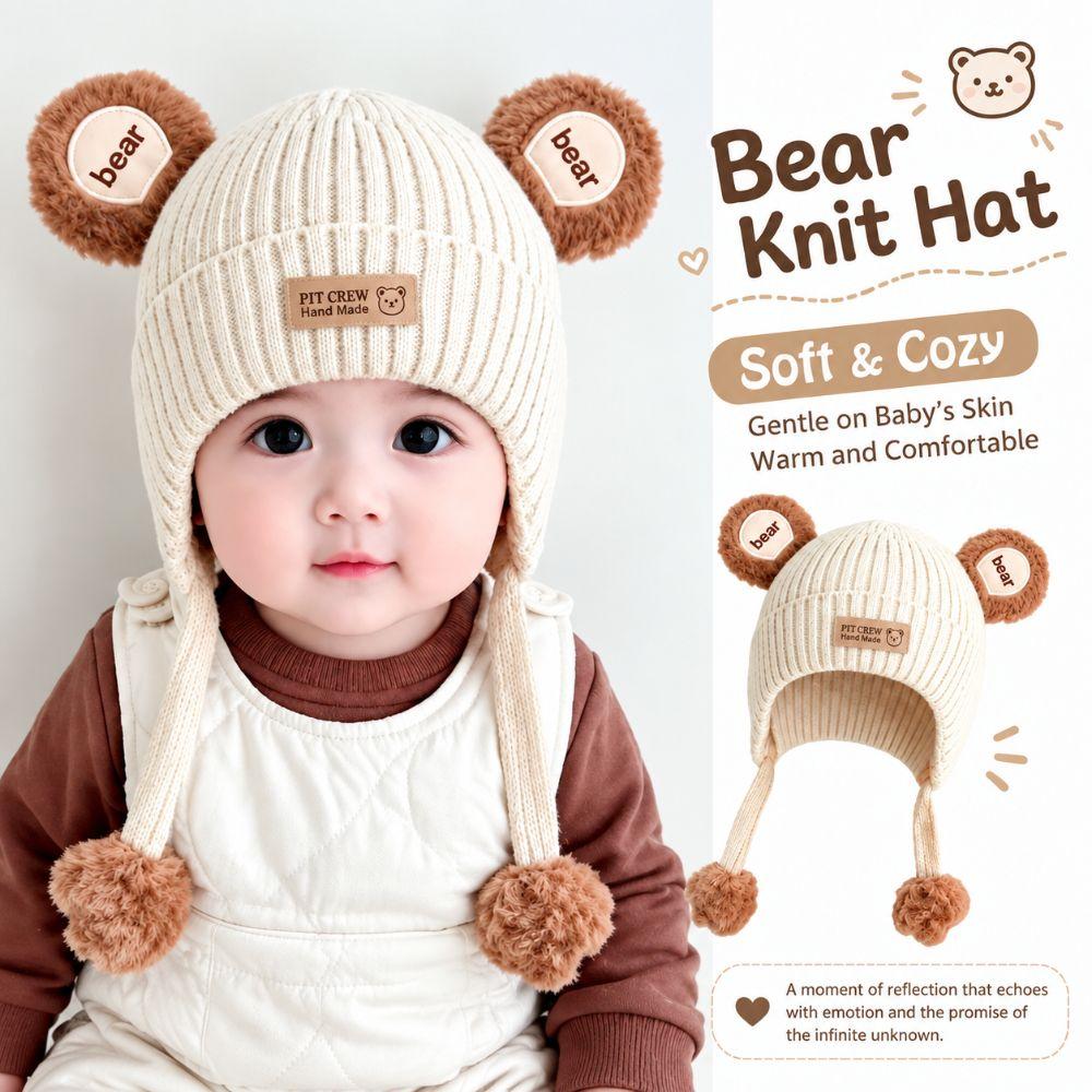 Bear Ear Baby Bear Hat Cotton Toddler Winter Hat New Warm Protection Hat  Cold Weather