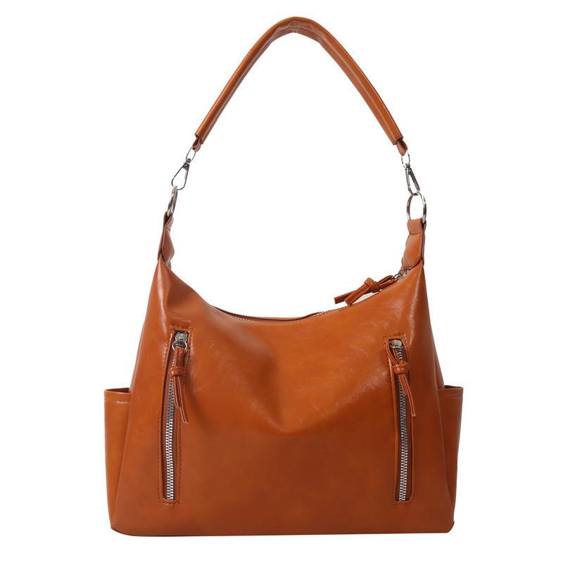 Stylish Vintage Pu Tote Bag For Women Large Capacity Shoulder Handbag With Zipper