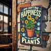 Vintage Metal Tin Sign - Can't Buy Happiness, But Can Buy Plants | Rustic Sunflower Watering Can Wall Art