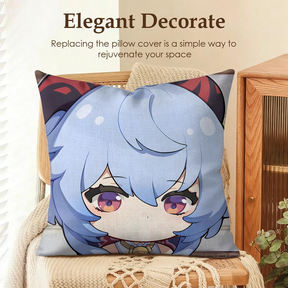 Ganyu Cute Genshin Impact Cushion Cover Natural Linen Organic Fabric DoubleSided Printing Sofa Home Decor Gift Pillow Case