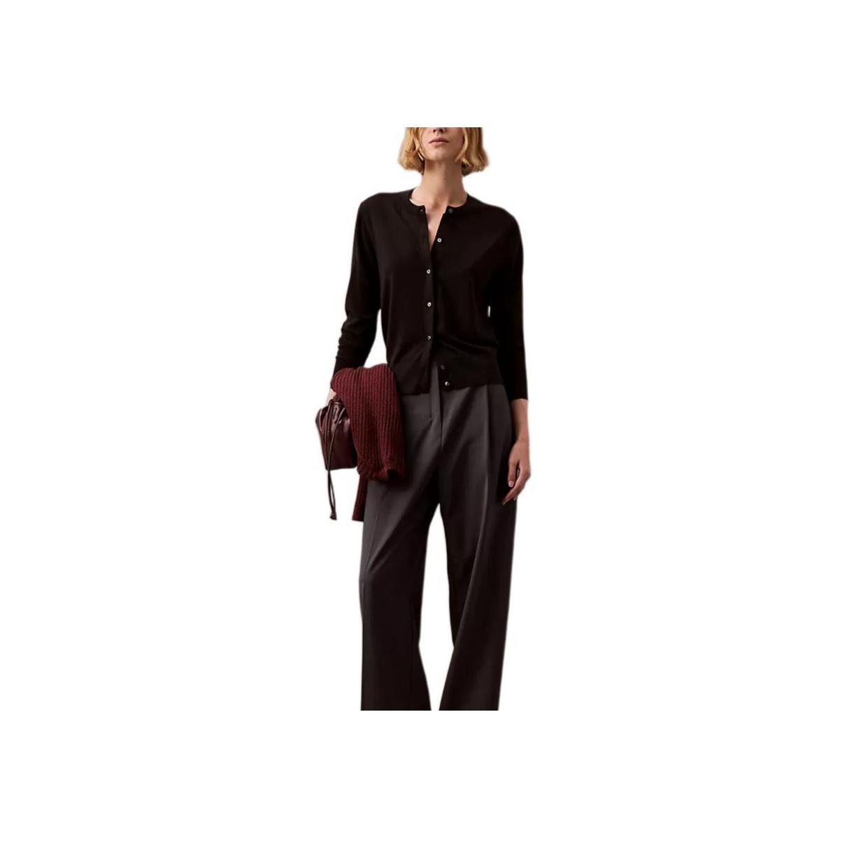 

Calvin Klein Slim Fit Soft Round Neck Cardigan Sweater Women sweater Black 40WL370-002 M