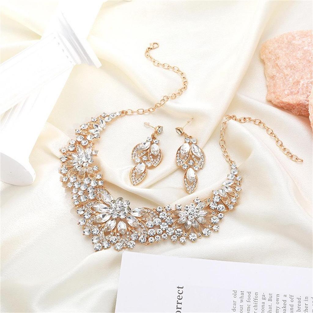 Exaggerated Crystal Necklace & Earring Set for Brides - Elegant Alloy Women's Accessories