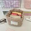 Plaid Stripe Grid Fabric Storage Basket Washable Desk Organize  Kitchen Supplies