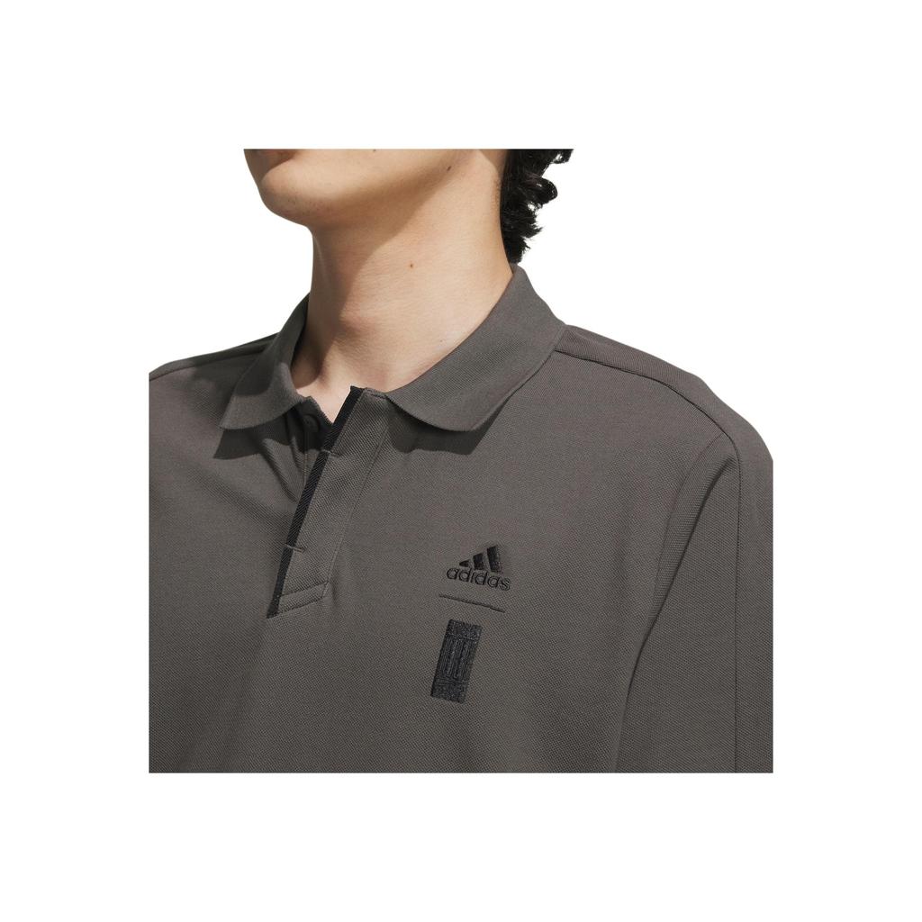 Adidas Wj Mh Polo Shirt With Monochrome Brand Logo Pattern Men Tops Stone-Grey IA8106