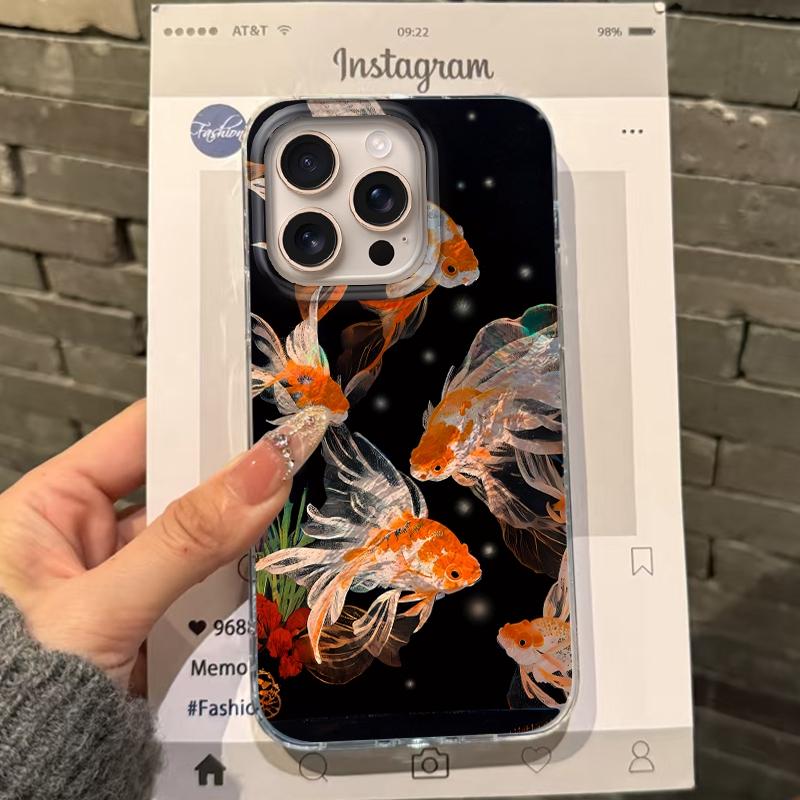 Luckly Koi Goldfish Carp Girls Women Phone Case For Apple iphone 16pro 15 16 14 13 Pro Max 16e 12 11 7 8 Plus XR SE Fundas Cover