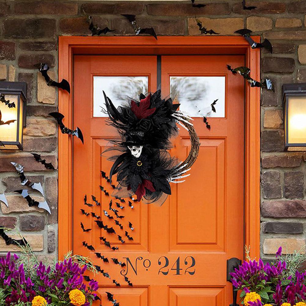 Home Skull Wreath Decoration With Skeleton Design Spookys Window Theme Decoration Prop For Holiday Porch Door Indoor Outdoor