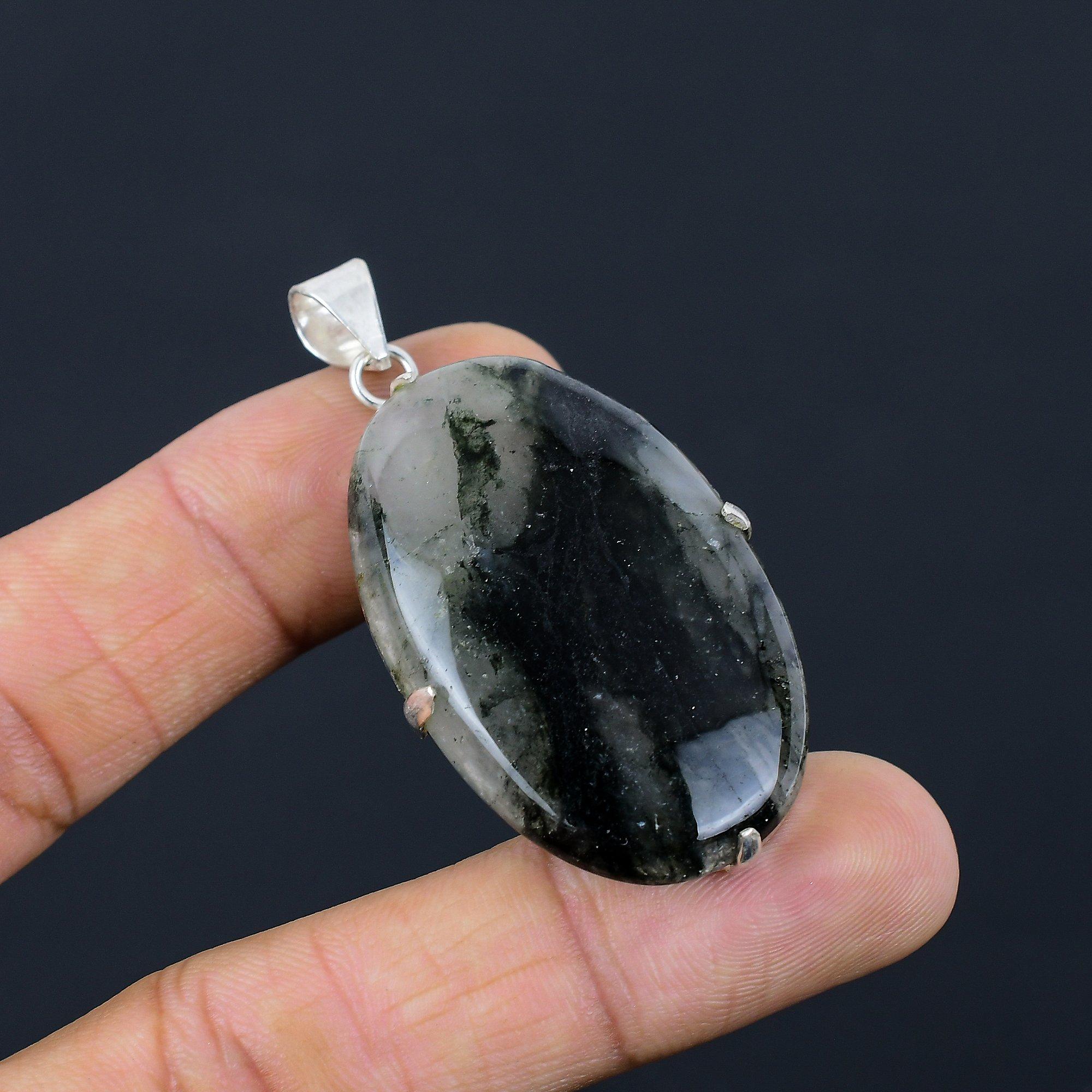 

Mothers day Sale 925 Sterling Silver Solar Moss Agate Gemstone Bezel New Pendant