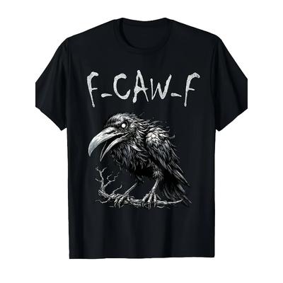 Europäische Größen Herren Black Hawk Grafik-T-Shirt - F-Caw-F Design, Lässiger Rundhalsausschnitt, Kurze Ärmel, Reguläre Passform, Geeignet für Alle Jahreszeiten, Grafik-T-Shirt