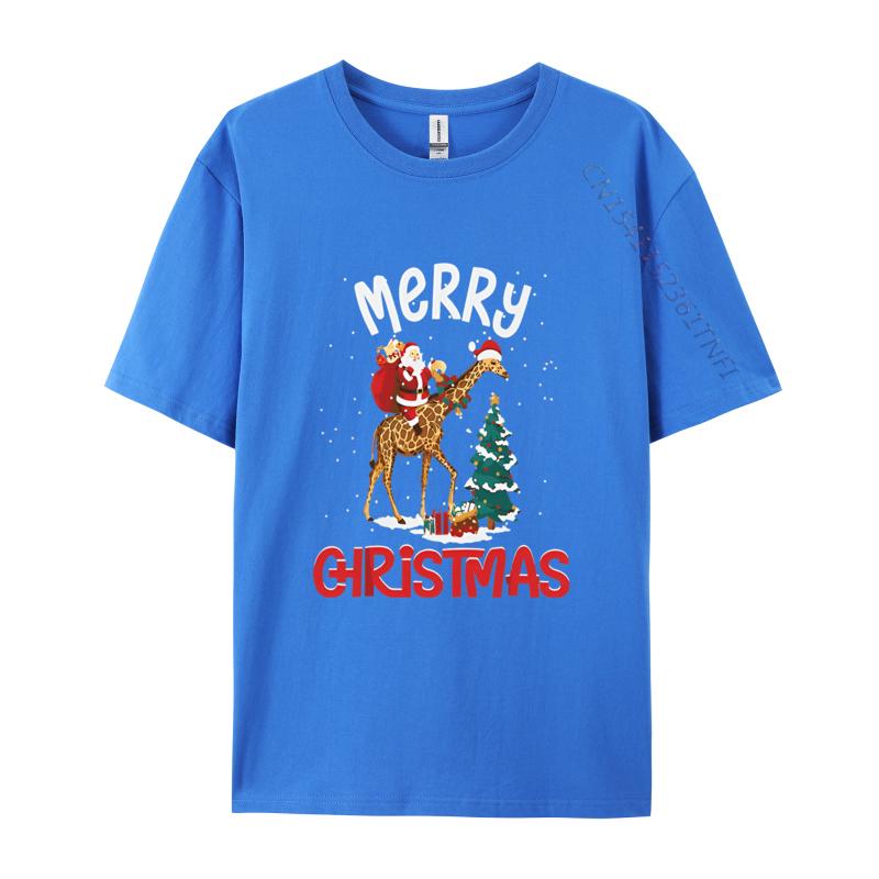 Merry Christmas Giraffe Riding Santa Tshirts Birthday Party Premium TShirt Fashionable Geek Tops Tees Cotton Top TShirts