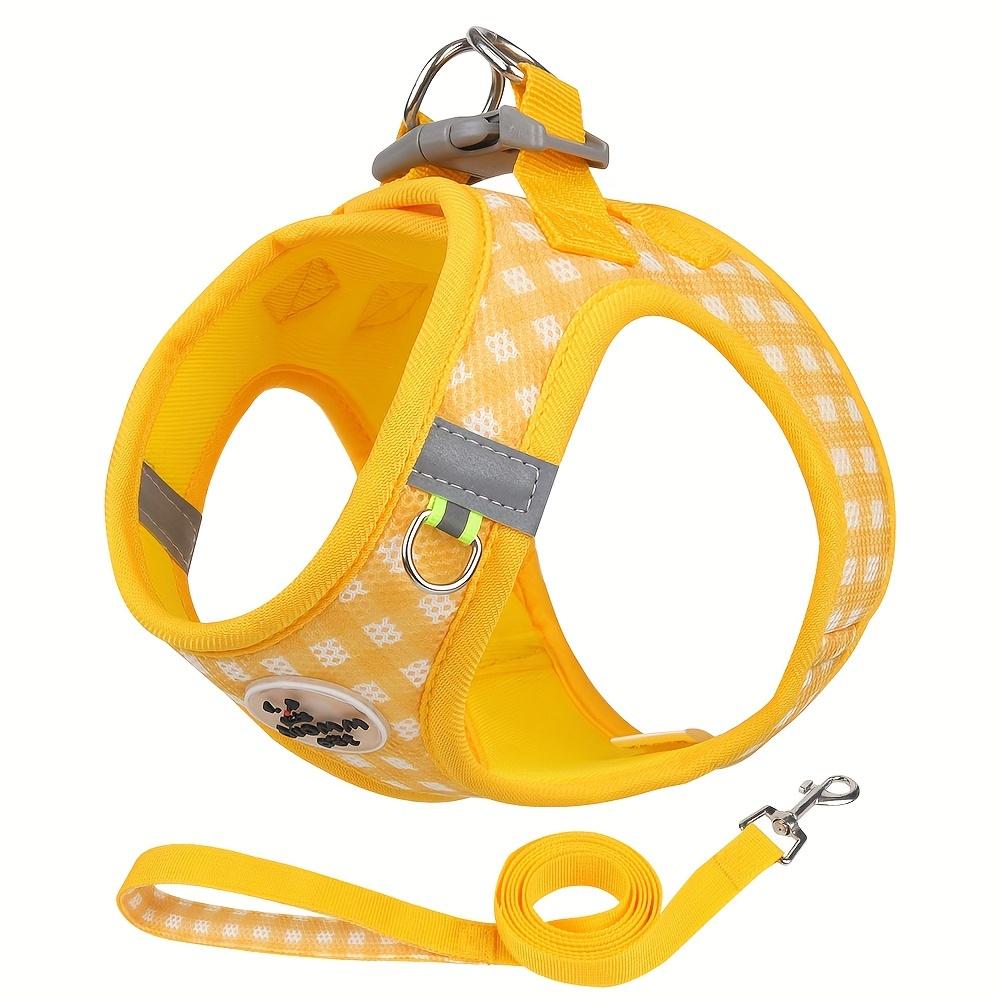 1pc Reflective Plaid Dog Harness with Leash, Breathable Polyester Mesh, Safety Traction Buckle, No-Battery Night Visibility, Under 4ft  for Small Dogs
