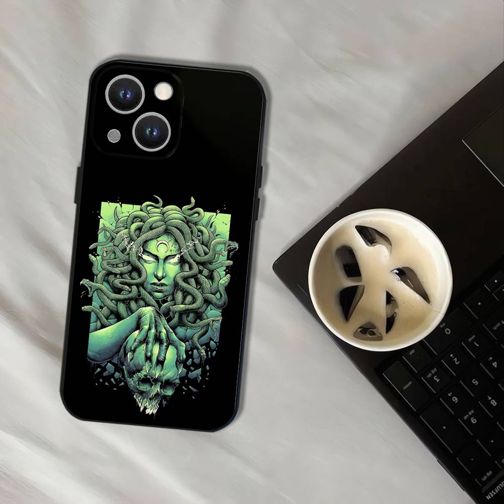 Medúza Řecká mytologie Podívej se na mě Pouzdro na telefon Pro iPhone 17,16,15,14,13,12,11,Pro,XS,Max,XR,Plus,E,SE4,Mini Černé Měkké pouzdro