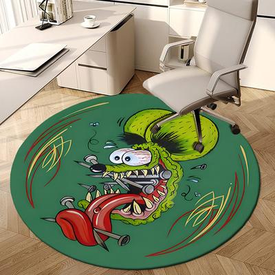 1 Stück Grünes Monster mit Nägeln und Schrauben Runder Teppich, Hergestellt aus Polyester, Perfekt zur Dekoration von Bürostühlen, Wohnzimmern fplt685