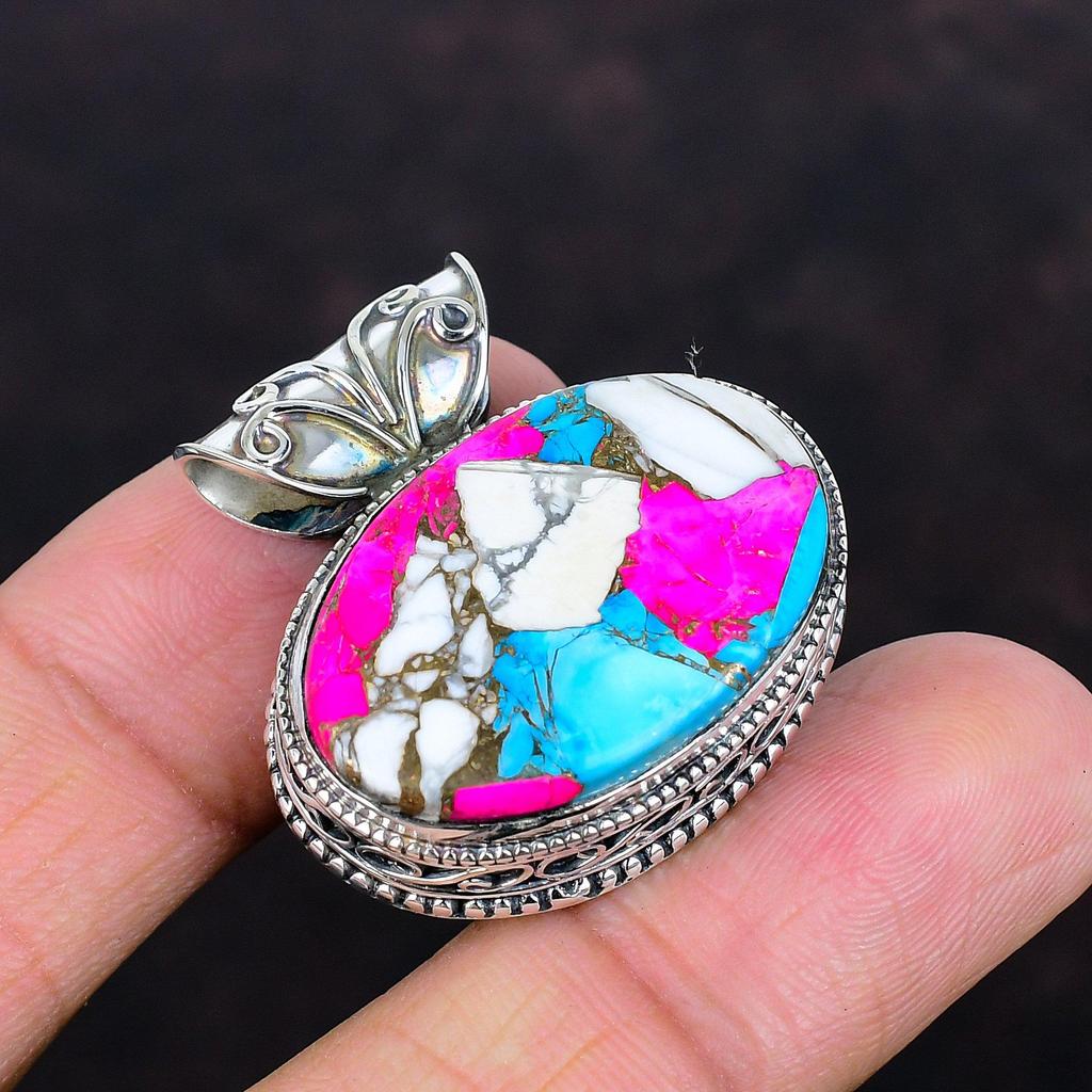 Cotton candy turquoise pendant vintage pendant gemstone jewelry 925 sterling silver pendant handmade pendant gifts for him brand new pendant