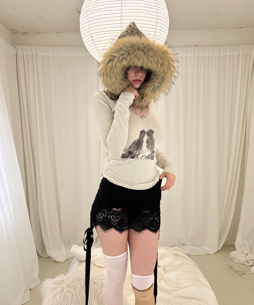 HETIT Fur Trim Balaclava (Dot Beige)