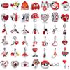 Red Heart 925 Silver Pendant Lipstick High Heels Charm Gift Box Fit European Bracelet DIY Jewelry