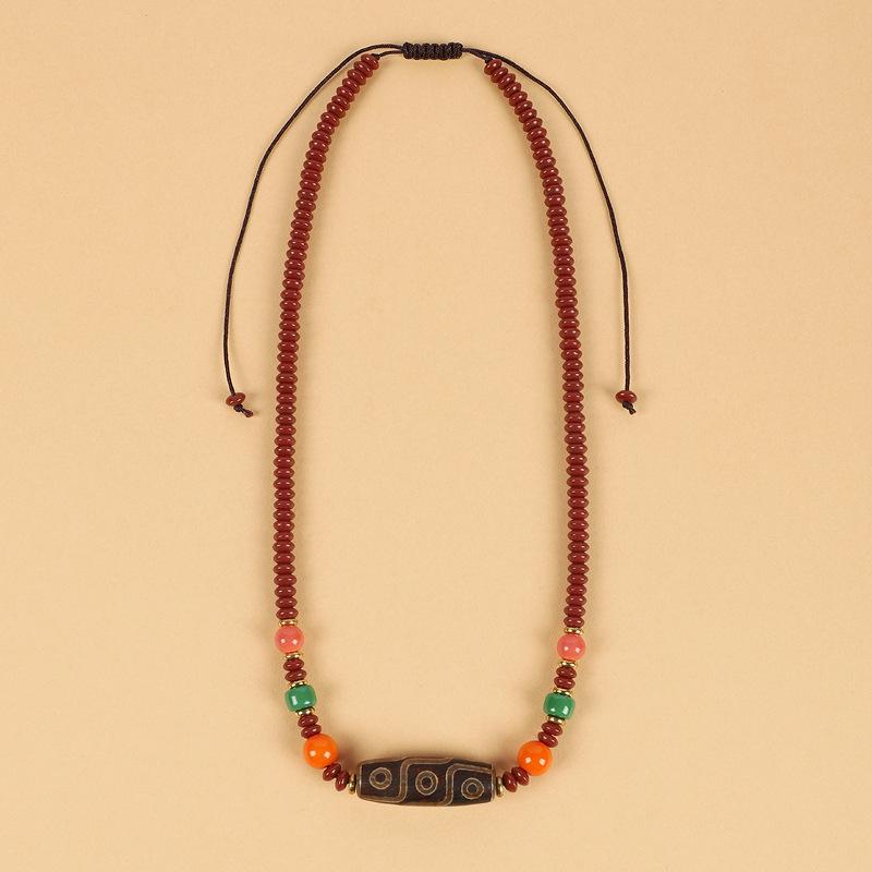 Xizang Dzi Bead Agate Coral Necklace Tibetan Men's and Women's Retro Long Clavicle Chain Tibetan Accessories