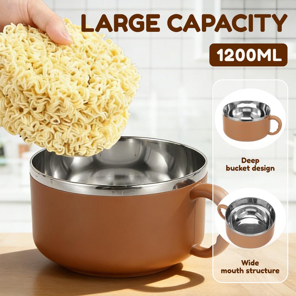 Stainless Steel Ramen Bowls 40.6 Oz Noodle Bowls with Spoon and Lids Large Capacity Ramen Noodle Bowl for Kitchen Accessories