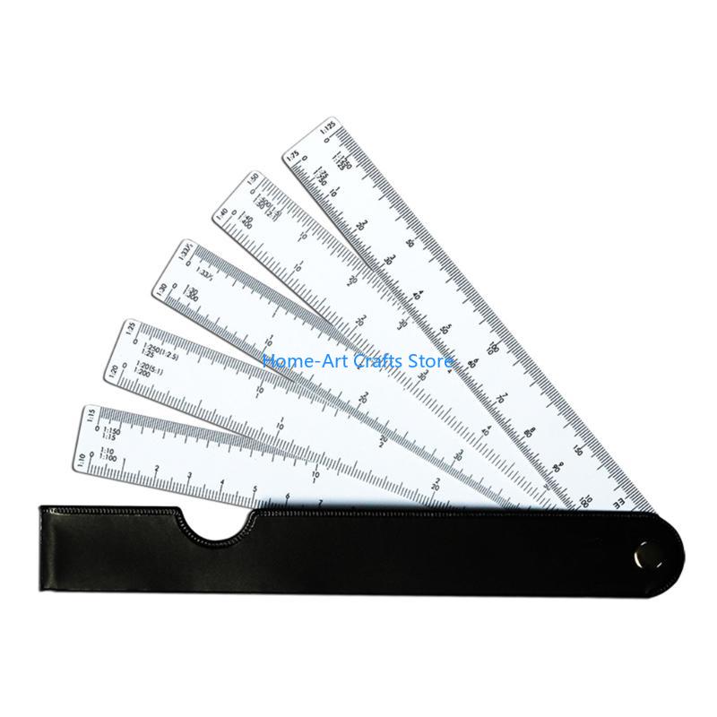 Y3NA Fan-Style Scale Ruler with 5 Flexible Ruler for Engineering Architects