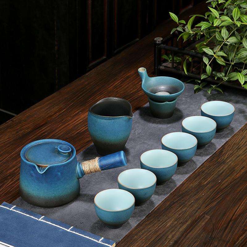 Coarse pottery tea set Home living room Office Japanese retro ceramic whole set Kung fu teapot cover bowl teacup