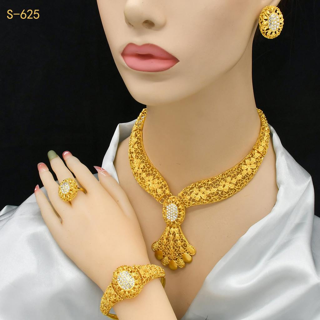 Luxurious Women's -Toned Jewelry Set - Includes Necklace, Earrings, Bracelet, and Ring - Perfect for Weddings, Valentine's Day, and Mother's Day Gifts