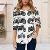 Women S Plus Size Round Neck Half Sleeve Printed T Shirt Black Gold Beige Curved Hem With Pockets
