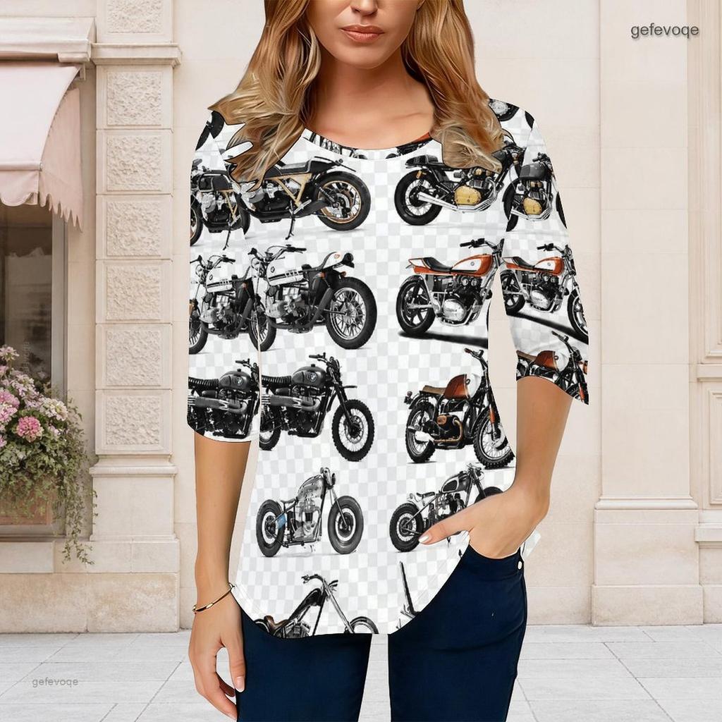 Women S Plus Size Round Neck Half Sleeve Printed T Shirt Black Gold Beige Curved Hem With Pockets