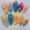 30pcs High-Quality 3D Seashell Carved Nail Tips with Colored Flowers & Rhinestones