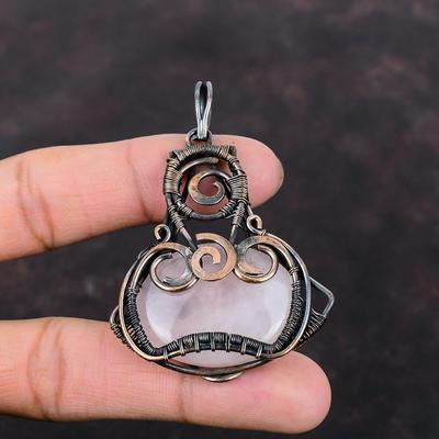 Rosenquarz Anhänger Kupferdraht umwickelter Anhänger Rosenquarz Schmuck Handgefertigt Nagelneu Anhänger Kupferdraht Schmuck Edelsteinanhänger Zum Verschenken