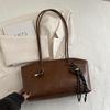Retro PU Leather Tote Bag Large Capacity Cute Decorative Pendant for Work Student School Casual Daily Carry