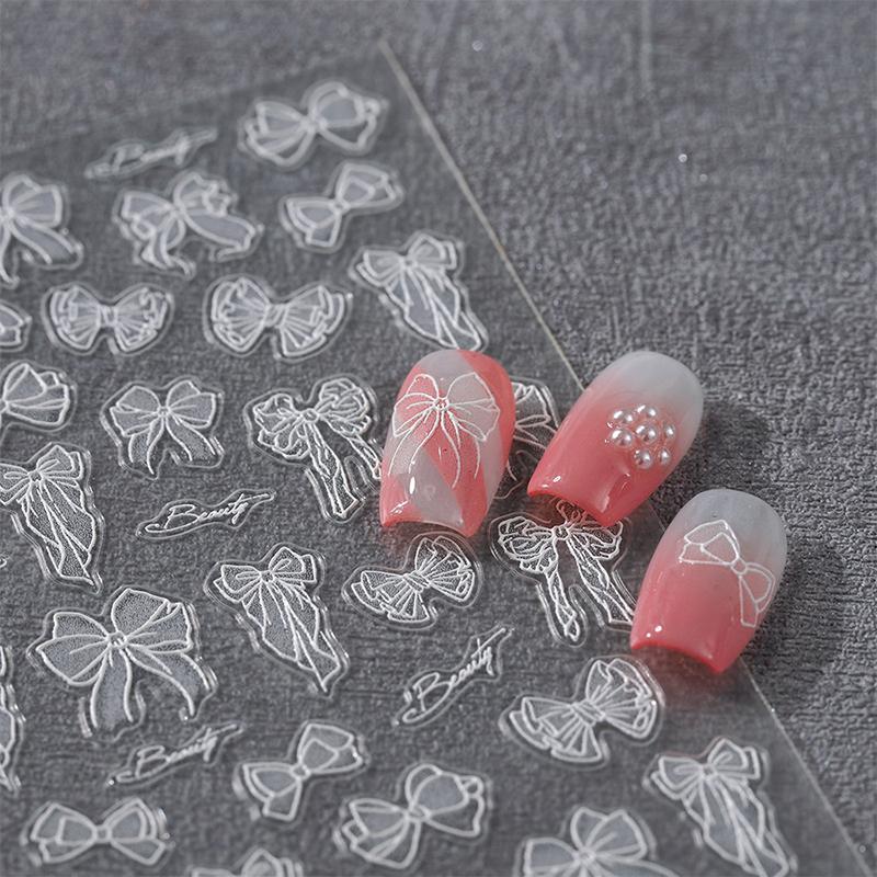 Bowtie Nail Stickers Bow Long Ribbon Tie Self Adhesive Nail Art Decorations Stickers Manicure Decals Diy Irregular Slider