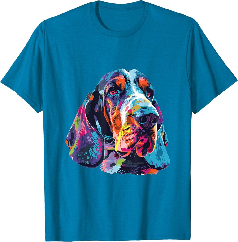 Basset Hound Colorful Pop Art Graphic T-Shirt Men Women Casual Cotton Crew Neck Tee