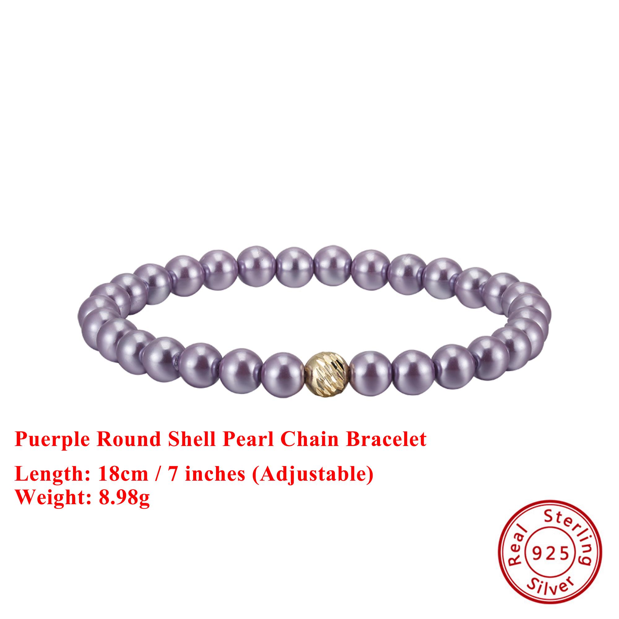 

EFFIE QUEEN 100% S925 Silver 14k Gold Round Shaped Shell Pearl Pink, Purple and Multi-Color Simple Jewelry for Women Gift PSB09