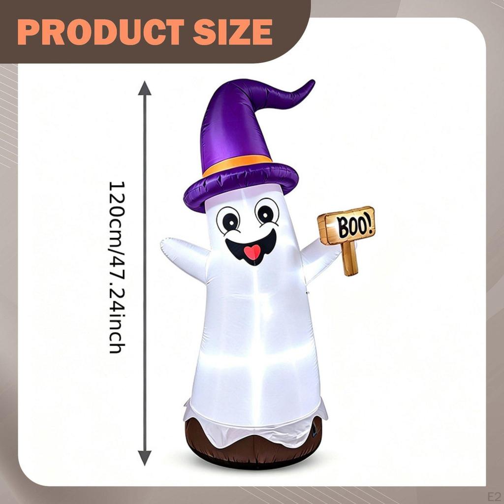 Halloween Inflatable Ghost Decoration with Witch Hat for Yard Garden Outside