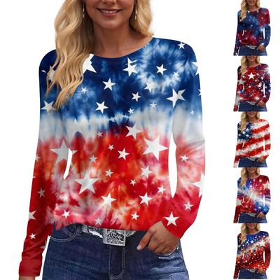 Damska modna, swobodna, rozcięta na dole, okrągły dekolt, długi rękaw, luźny, nadrukowany T-shirt