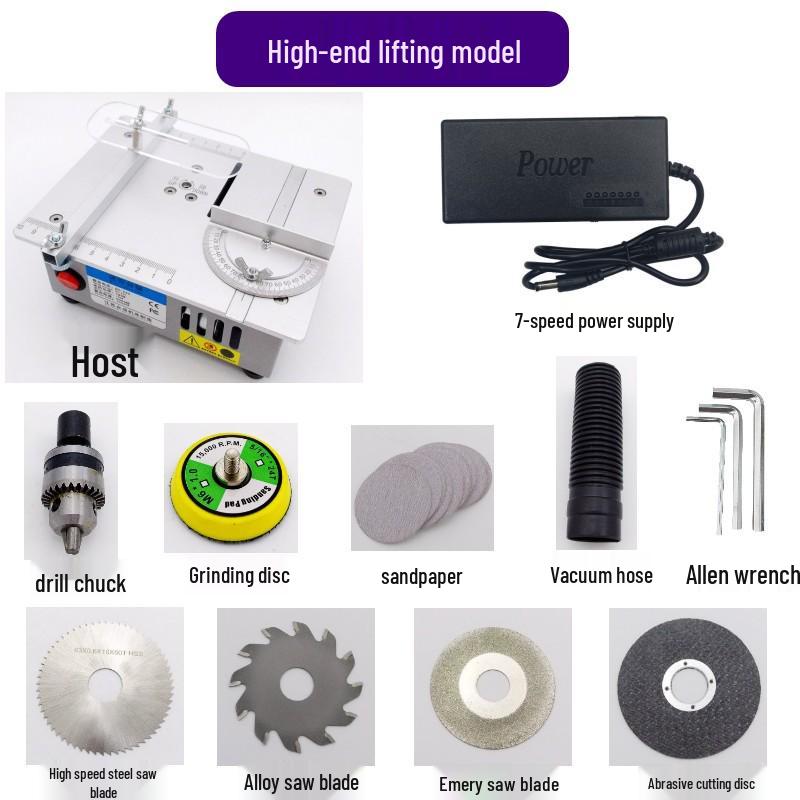 Compact Precision Table Saw for DIY Woodworking, Acrylic, and PCB Cutting with Multifunctional Lifting Capability.
